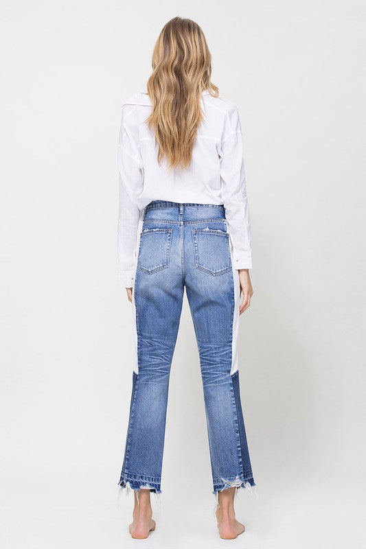 Super HIgh RIse Straight W/Side Blocking Panel-Charmful Clothing Boutique