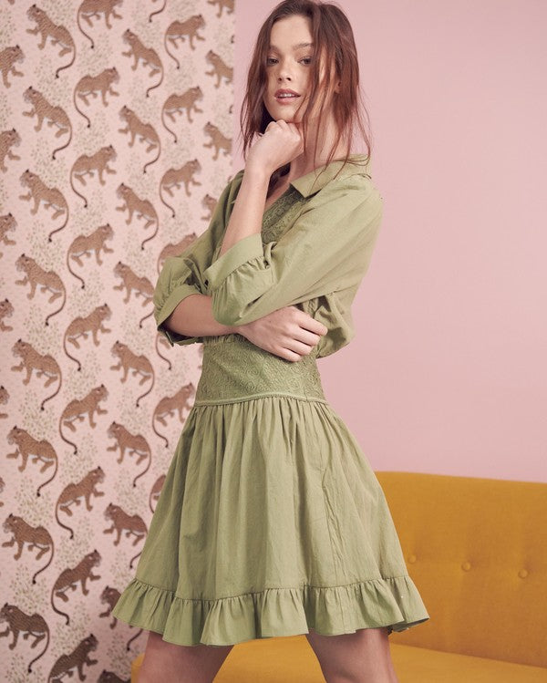 Eyelet detail 3/4 sleeve short dress JBJ1091-Charmful Clothing Boutique