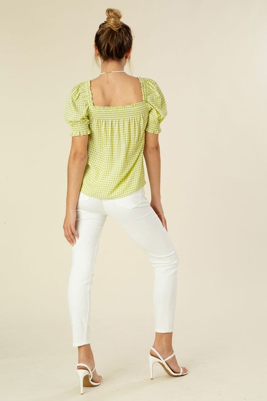 Smocked blouse with puff sleeve-Charmful Clothing Boutique