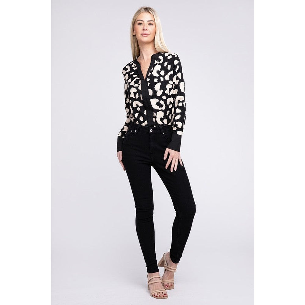 Leopard Notched Neck Blouse-Charmful Clothing Boutique