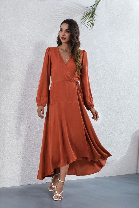 Women's V Neck Long Sleeve Maxi Dress-Charmful Clothing Boutique