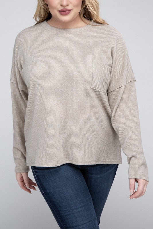 Plus Ribbed Brushed Melange Hacci Sweater-Charmful Clothing Boutique