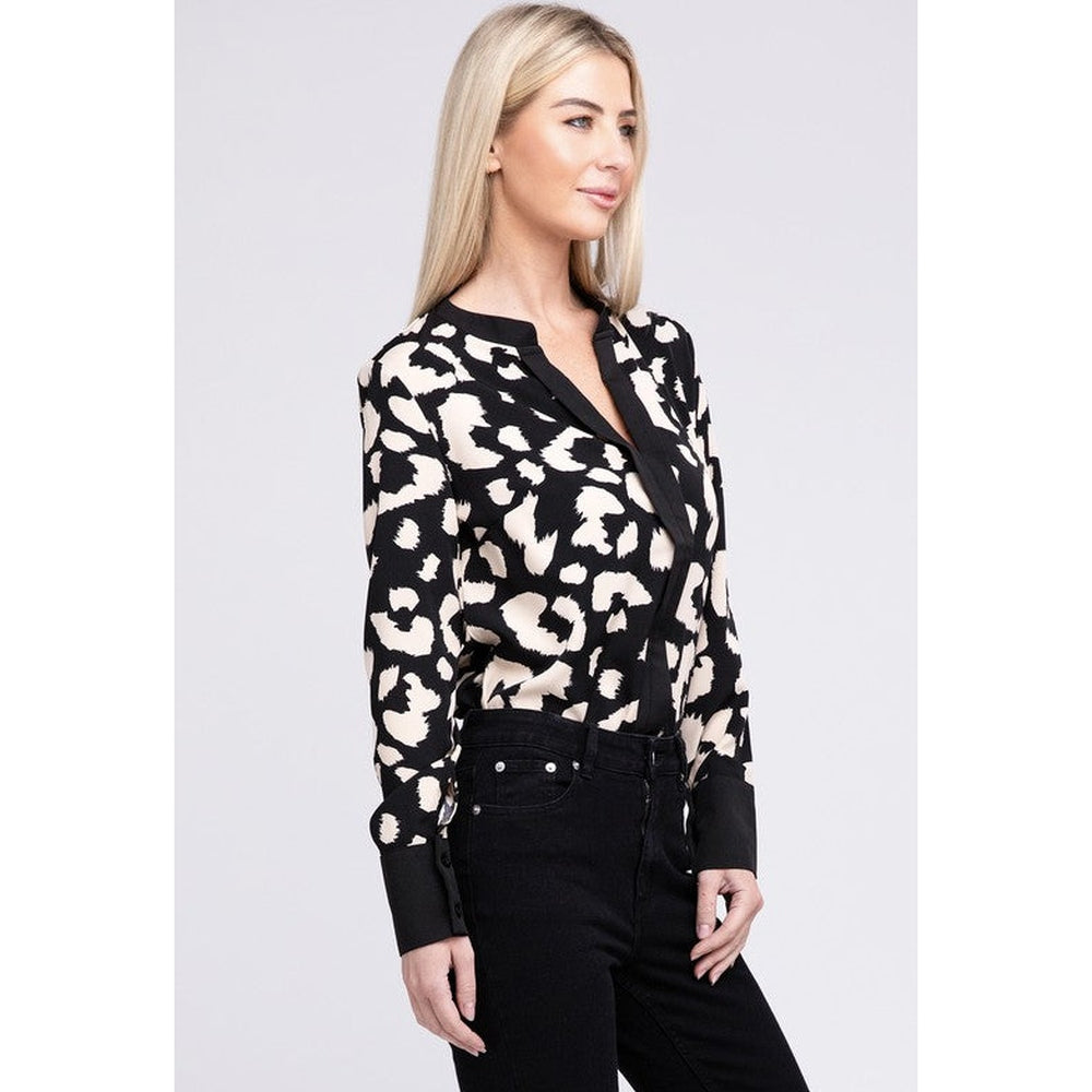 Leopard Notched Neck Blouse-Charmful Clothing Boutique