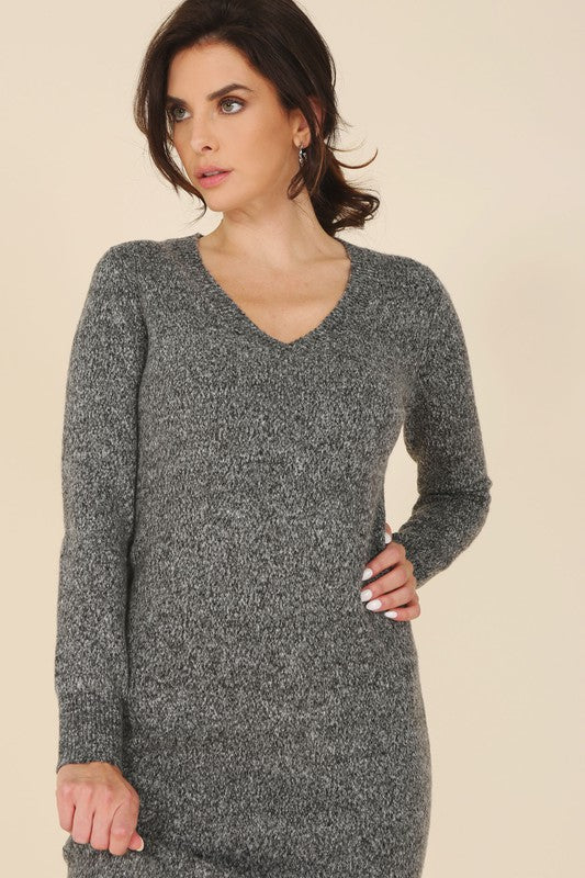 V-Neck Sweater Maxi Dress-Charmful Clothing Boutique