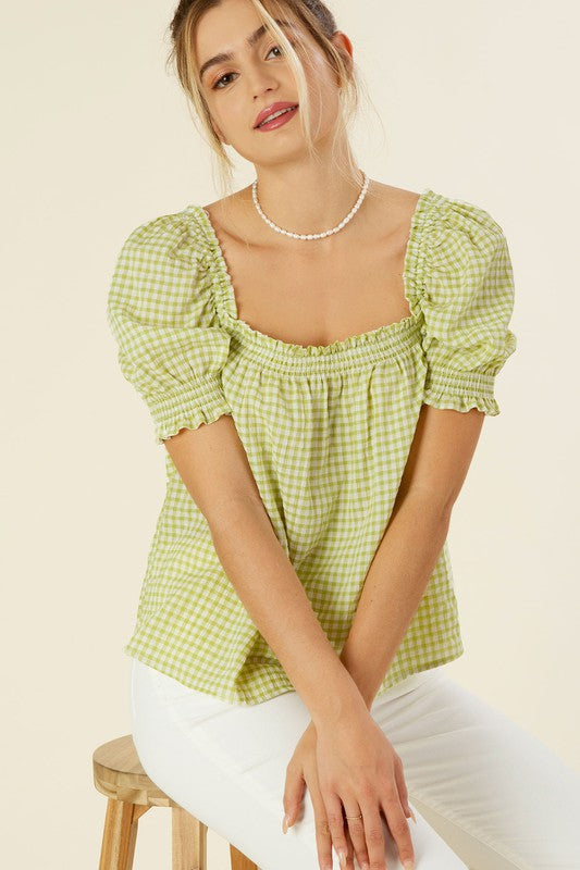 Smocked blouse with puff sleeve-Charmful Clothing Boutique