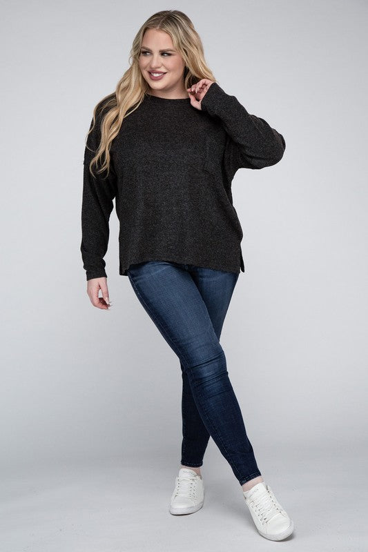 Plus Ribbed Brushed Melange Hacci Sweater-Charmful Clothing Boutique