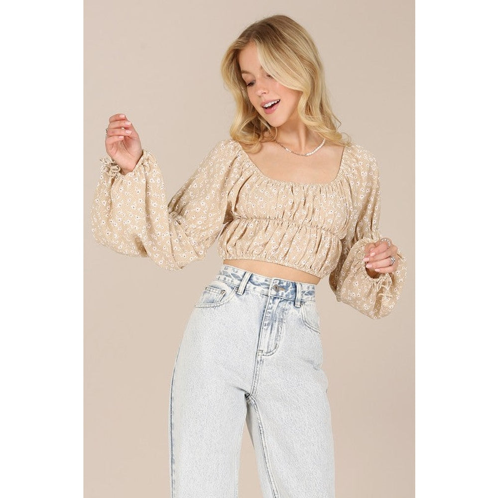 LS square neck floral crop top-Charmful Clothing Boutique