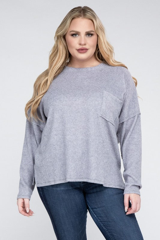 Plus Ribbed Brushed Melange Hacci Sweater-Charmful Clothing Boutique