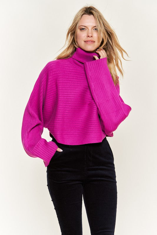 Mock neck wide sleeves top JJK50507-Charmful Clothing Boutique