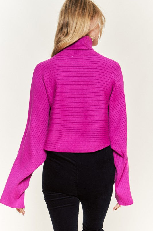 Mock neck wide sleeves top JJK50507-Charmful Clothing Boutique