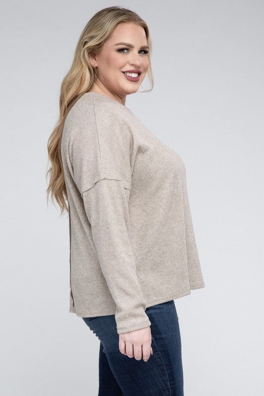 Plus Ribbed Brushed Melange Hacci Sweater-Charmful Clothing Boutique