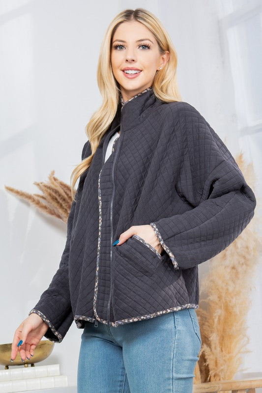 Quilt Jacket with Pockets-Charmful Clothing Boutique