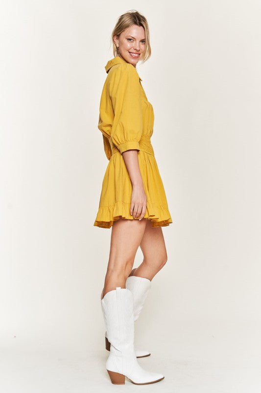 Eyelet detail 3/4 sleeve short dress JBJ1091-Charmful Clothing Boutique