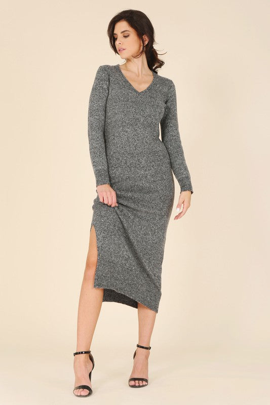 V-Neck Sweater Maxi Dress-Charmful Clothing Boutique