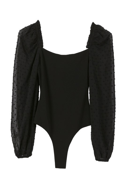 LS shirring sleeve bodysuit-Charmful Clothing Boutique