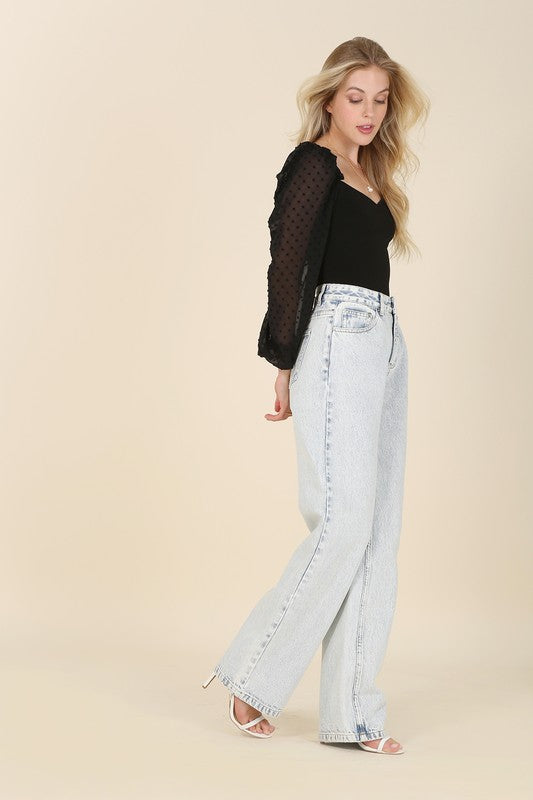 LS shirring sleeve bodysuit-Charmful Clothing Boutique