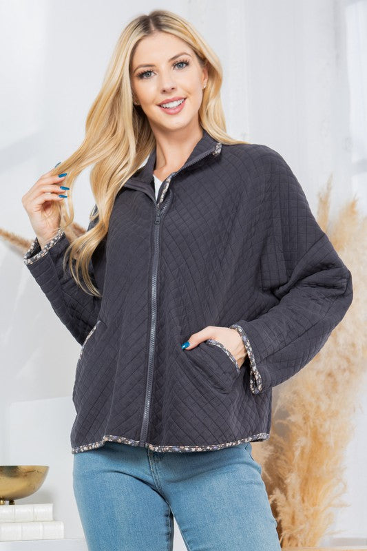 Quilt Jacket with Pockets-Charmful Clothing Boutique