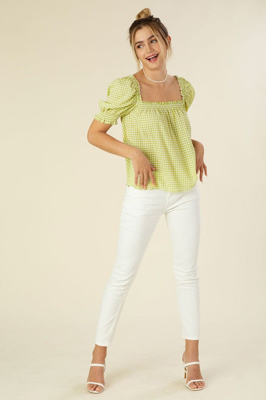 Smocked blouse with puff sleeve-Charmful Clothing Boutique