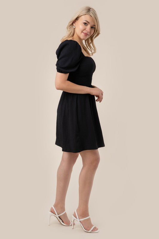 Puff sleeved smocked dress-Charmful Clothing Boutique