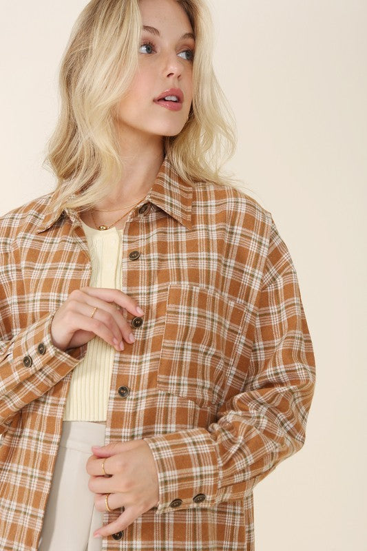 Autumn beige plaid shirts-Charmful Clothing Boutique
