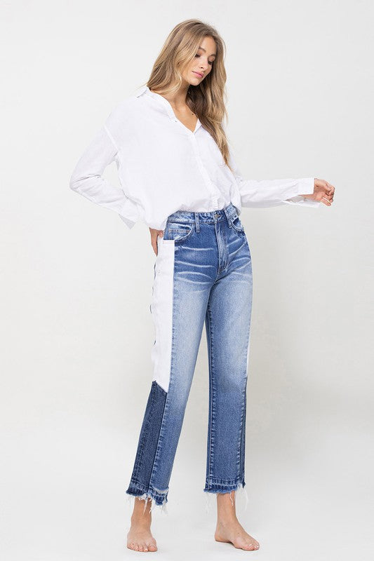 Super HIgh RIse Straight W/Side Blocking Panel-Charmful Clothing Boutique