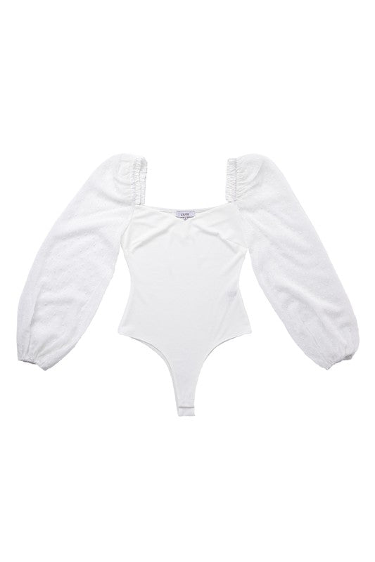 LS shirring sleeve bodysuit-Charmful Clothing Boutique