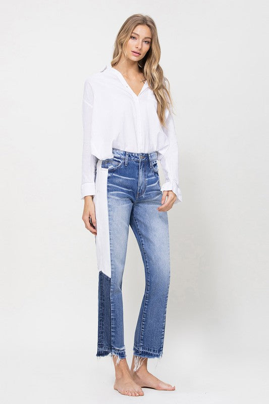 Super HIgh RIse Straight W/Side Blocking Panel-Charmful Clothing Boutique