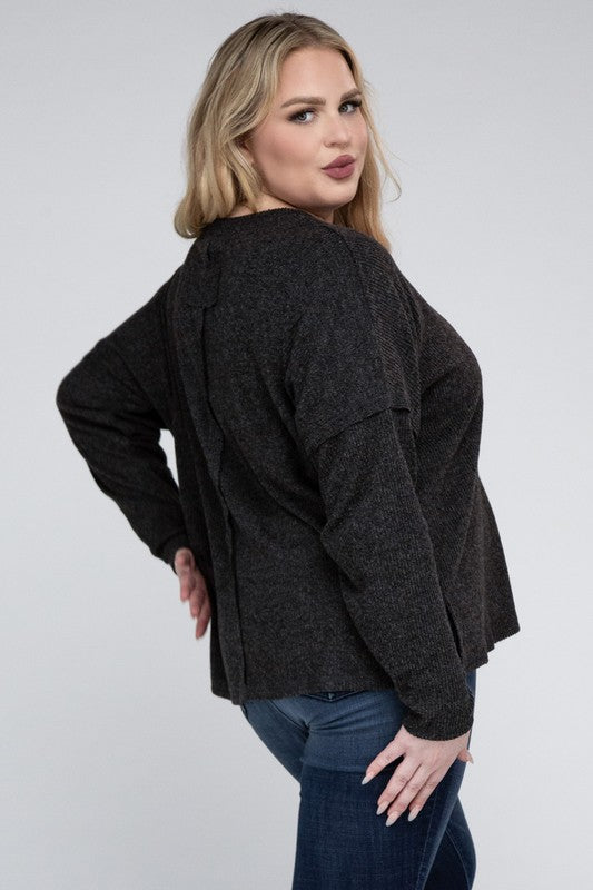 Plus Ribbed Brushed Melange Hacci Sweater-Charmful Clothing Boutique
