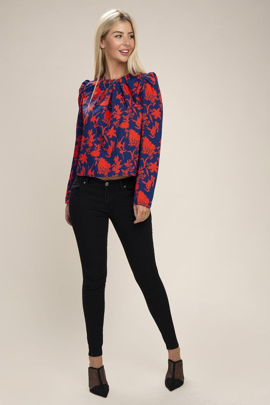 Floral Print Puff Sleeve Blouse-Charmful Clothing Boutique