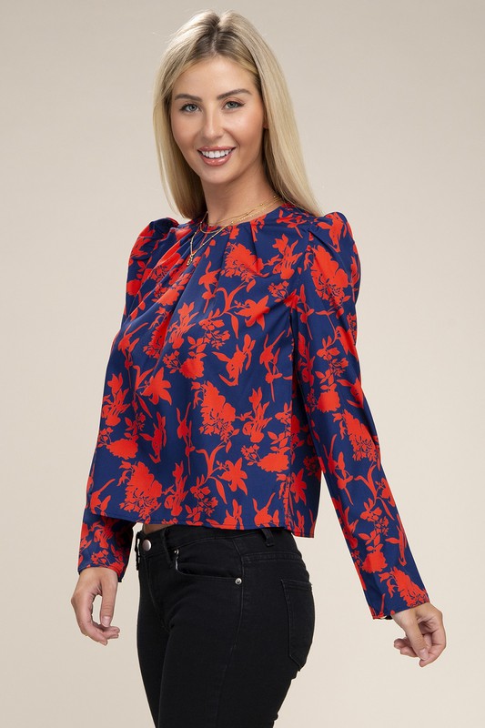 Floral Print Puff Sleeve Blouse-Charmful Clothing Boutique