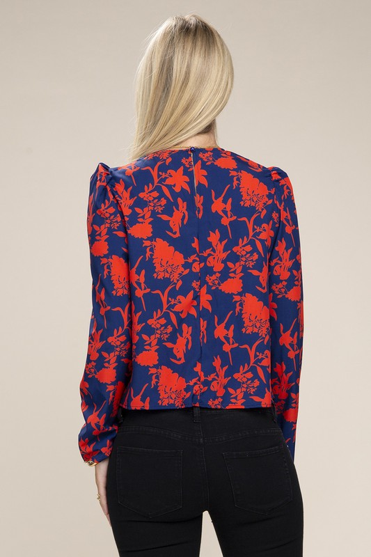 Floral Print Puff Sleeve Blouse-Charmful Clothing Boutique