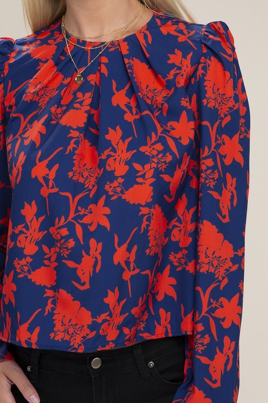 Floral Print Puff Sleeve Blouse-Charmful Clothing Boutique