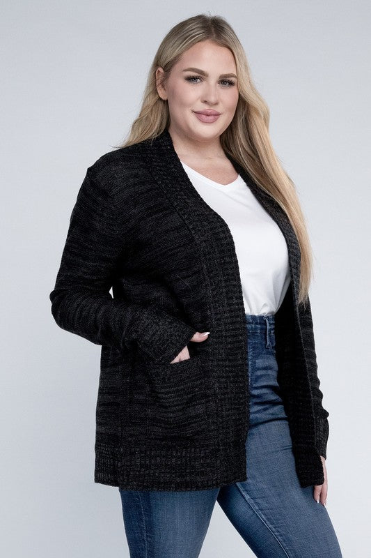 Plus Solid Open Front Cardigan-Charmful Clothing Boutique