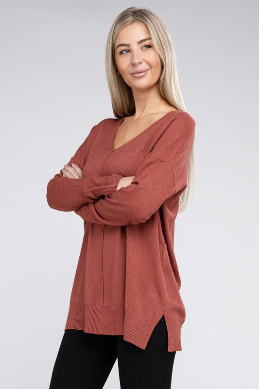 Garment Dyed Front Seam Sweater-Charmful Clothing Boutique