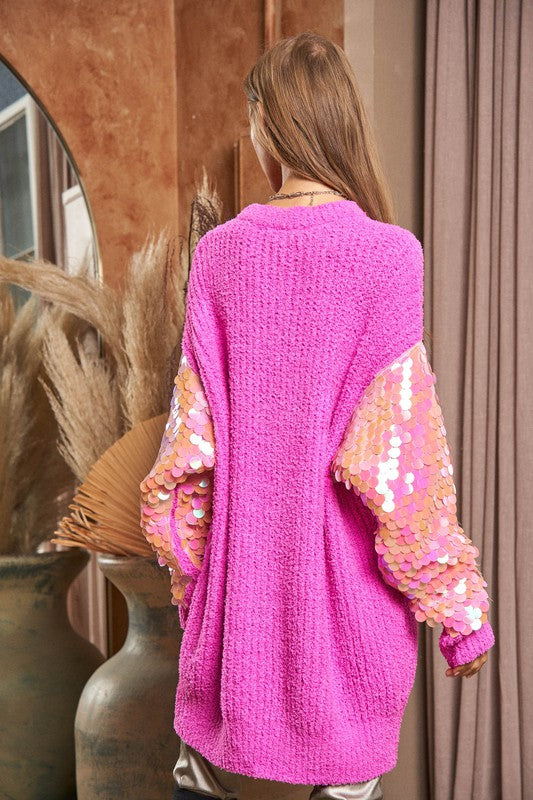 Sequin Sleeve Sweater Knit Tunic Top-Charmful Clothing Boutique