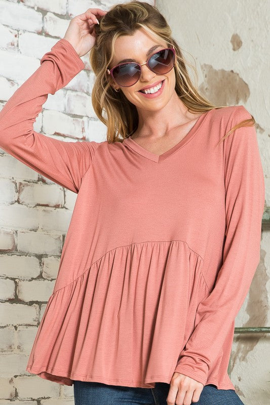 PLUS SOLID BABYDOLL TOP-Charmful Clothing Boutique