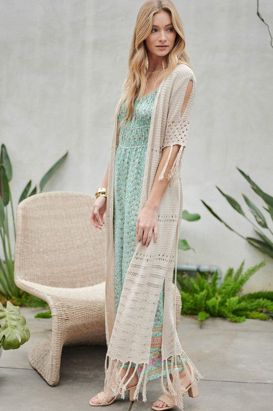 Solid Long Cardigan With Fringe-Charmful Clothing Boutique