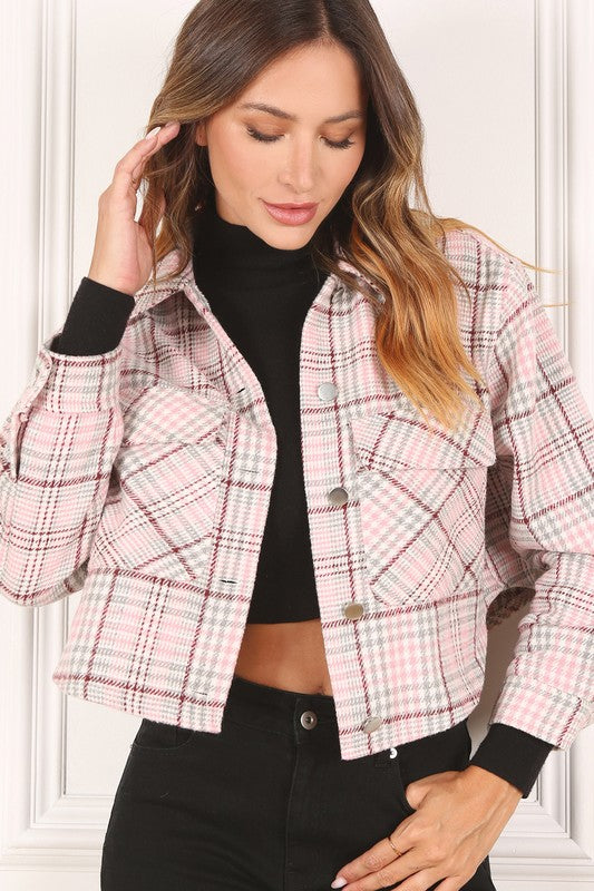 Plaid crop jacket-Charmful Clothing Boutique