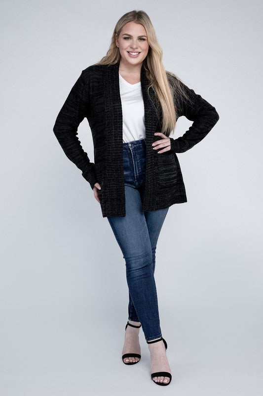 Plus Solid Open Front Cardigan-Charmful Clothing Boutique