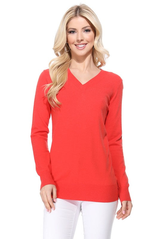 Women's Long Sleeve V-Neck Pulll Over Sweater Top-Charmful Clothing Boutique