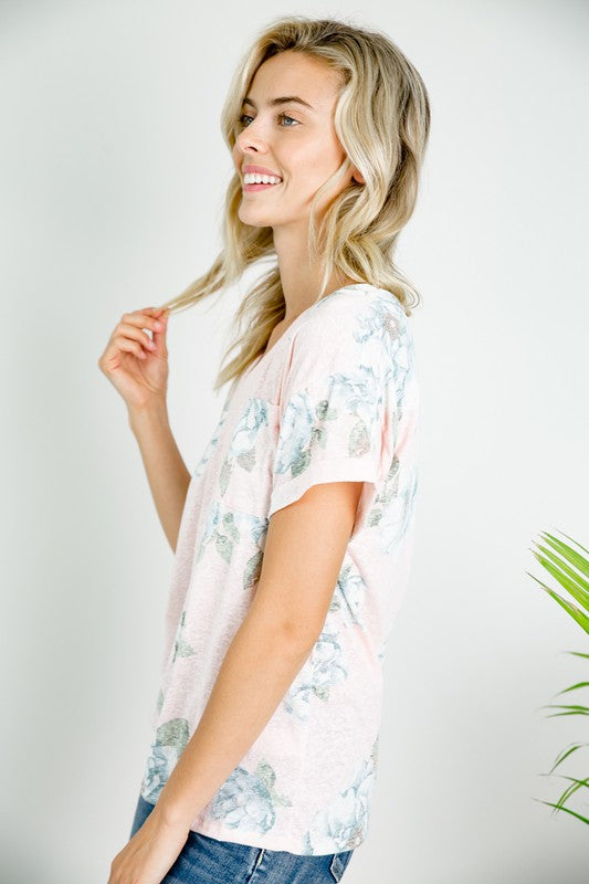 PLUS TRIBLEND FLORAL V NECK TOP-Charmful Clothing Boutique