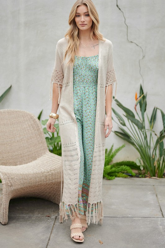 Solid Long Cardigan With Fringe-Charmful Clothing Boutique