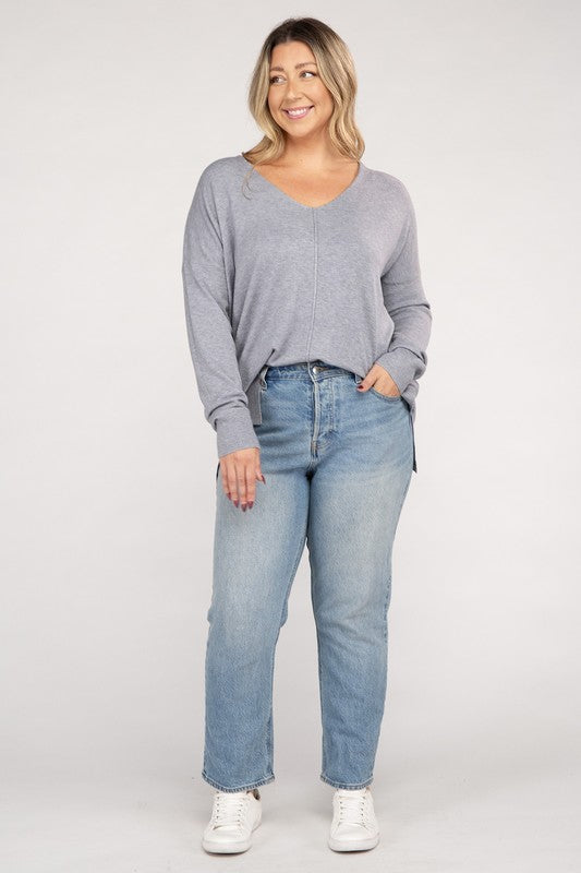 Plus Garment Dyed Front Seam Sweater-Charmful Clothing Boutique