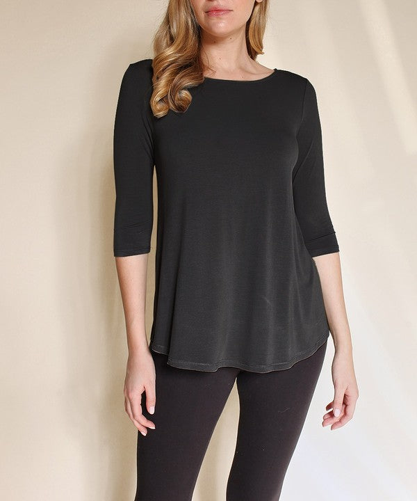 BAMBOO BOATNECK ELBOW SLEEVE-Charmful Clothing Boutique