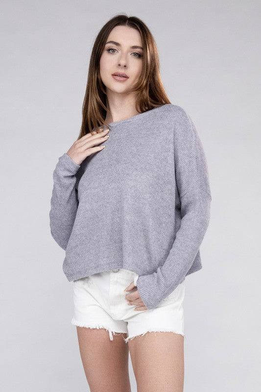 Ribbed Dolman Long Sleeve Sweater-Charmful Clothing Boutique