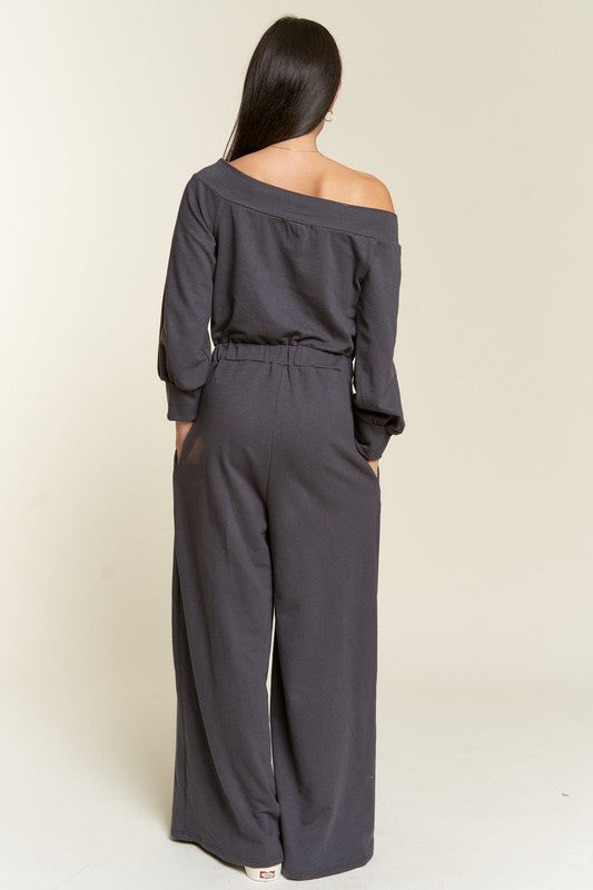 ONE SHOULDER TERRY JUMPSUIT-Charmful Clothing Boutique