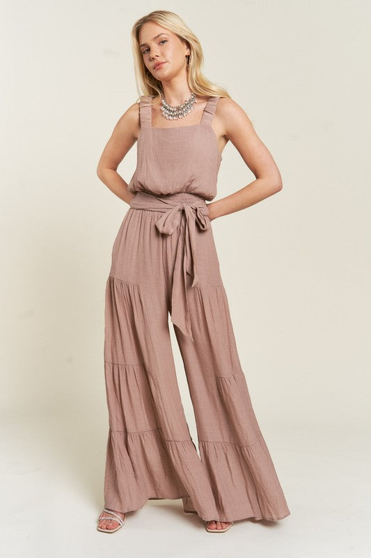 ELASTIC STRAP TIERED JUMPSUIT-Charmful Clothing Boutique