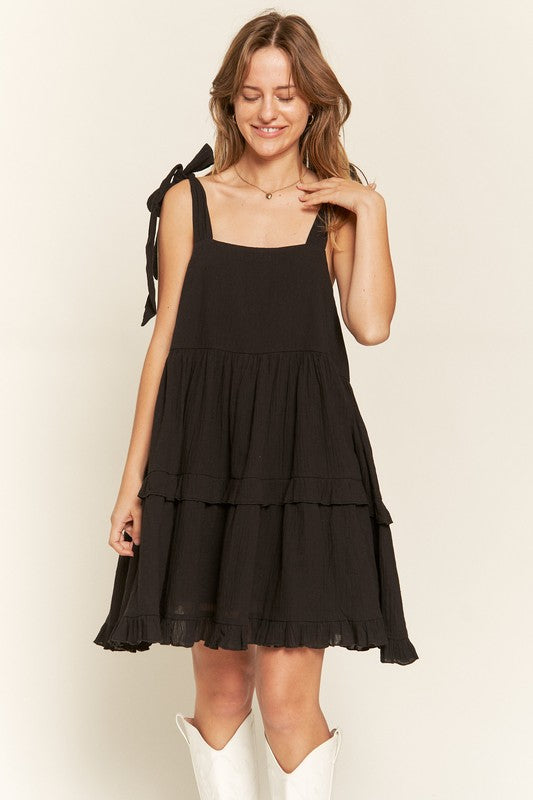 Square neck ruffle dress-Charmful Clothing Boutique