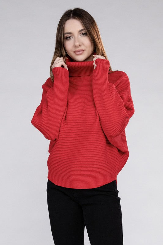 Viscose Dolman Sleeve Turtleneck Sweater-Charmful Clothing Boutique