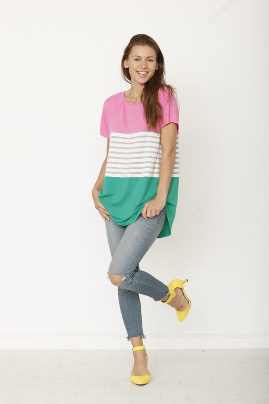 Three color block tunic top-Charmful Clothing Boutique